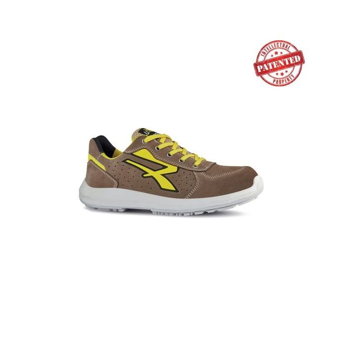 Upower Dorado S ESD Calzado de Seguridad Bajos - Talla 36 - Gamuza Perforada, Puntera de Aluminio, Antideslizante, Antiarrugas, Amortiguacion Superior, Proteccion S1PS FO SR - Color Beige/Amarillo
