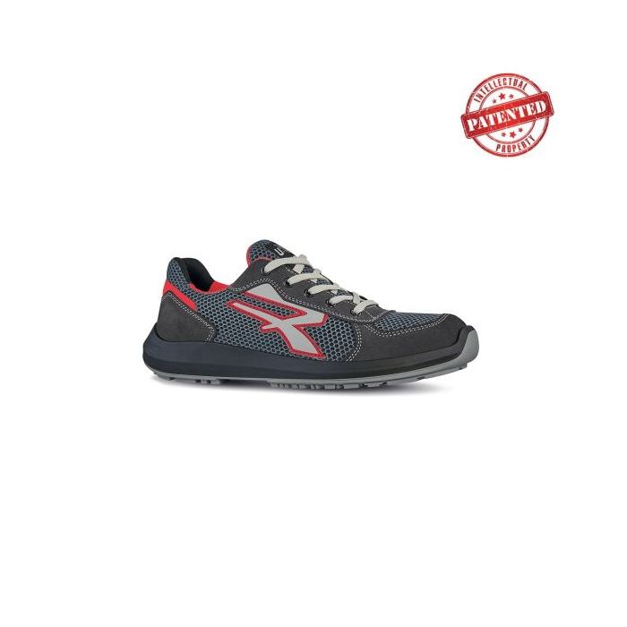 Upower Skat S ESD Calzado de Seguridad Bajos - Talla 47 - Comodidad y Ligereza, Puntera de Aluminio, Suela Antideslizante y Antiarrugas, Proteccion S1PS FO SR - Color Gris/Rojo