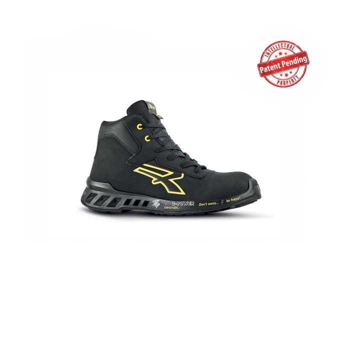 Upower Nelson S ESD Calzado de Seguridad Altos Impermeables - Talla 36 - Empeine Microfibra Efecto Nabuk, Suela PU Ultraligera, Puntera AirToe Aluminium, Plantilla Antiperforante - Color Negro/Amarillo