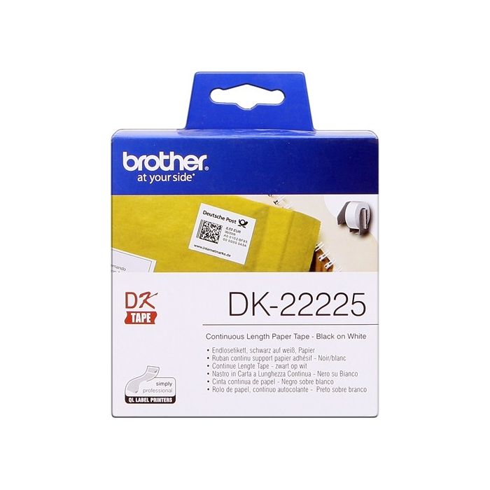 Brother DK22225 - Etiquetas Originales de Tamaño personalizado - Ancho 38mm x 30,48 metros - Texto negro sobre fondo blanco