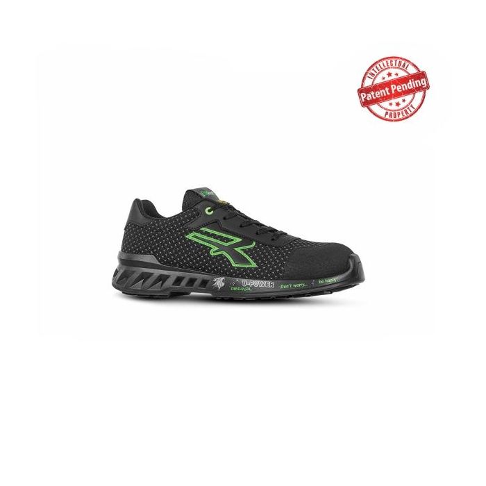 Upower Steve S ESD Calzado de Seguridad Bajos - Talla 44 - Proteccion Puntera Anti-Abrasion, Suela Ultraligera Antideslizante, Plantilla Antiperforacion, Transpirables, Clase S3S CI FO SR - Color Negro/Verde
