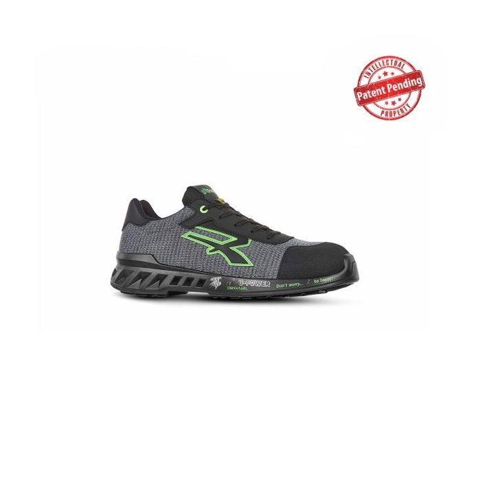 Upower Mike S ESD Calzado de Seguridad Ligeros y Transpirables - Talla 44 - Suela Antideslizante y Antiestatica, Puntera AirToe Aluminium, Plantilla Antiperforacion Ultraligera, Proteccion S1PS FO SR - Color Gris/Verde