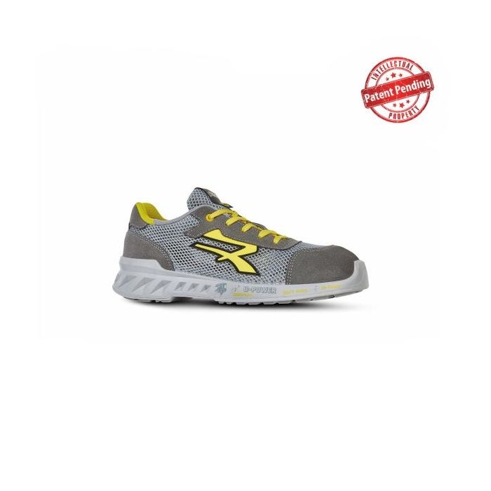 Upower Tony S ESD Calzado de Seguridad Transpirables y Ultraligeros - Talla 47 - Parte Superior Airnet, Suave Piel Serraje, Antideslizante, Resistencia al Aceite, Proteccion S1PS FO SR - Color Gris Claro /Amarillo