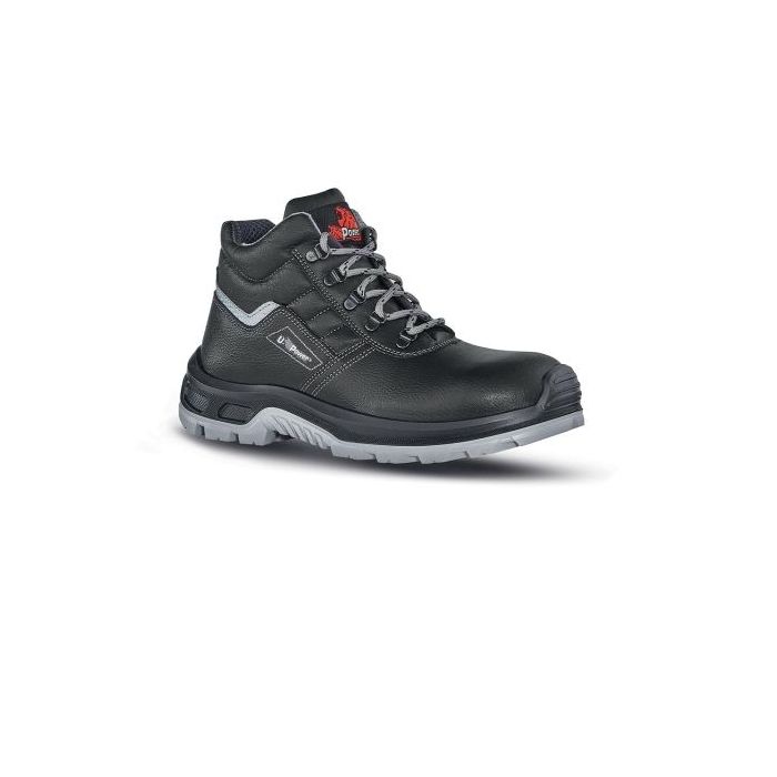 Upower Pitucon L Botines de Seguridad - Talla 43 - Empeine Piel Grana Mina Hidrofugo, Puntal Composite, Antiperforacion, Suela Antideslizante PU/PU, Proteccion S3 FO SR - Color Negro