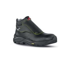 Upower Bulls L Calzado de Seguridad Altos - Talla 38 - Empeine Piel Grana Mina Hidrofugo, Puntal Composite, Antiperforacion, Antideslizante, Suela PU/VIBRAM, Proteccion S3 HI HRO FO SR - Color Negro