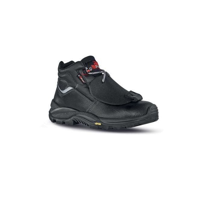 Upower Depp RS L Calzado de Seguridad Altos - Talla 40 - Empeine Piel Grana Mina Hidrofugo, Puntal Composite, Proteccion Metatarsiana, Antiperforacion, Antideslizante, Suela PU/VIBRAM, Clase S3 M CI HI HRO FO SR - Color Negro