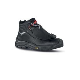 Upower Depp RS L Calzado de Seguridad Altos - Talla 45 - Empeine Piel Grana Mina Hidrofugo, Puntal Composite, Proteccion Metatarsiana, Antiperforacion, Antideslizante, Suela PU/VIBRAM, Clase S3 M CI HI HRO FO SR - Color Negro