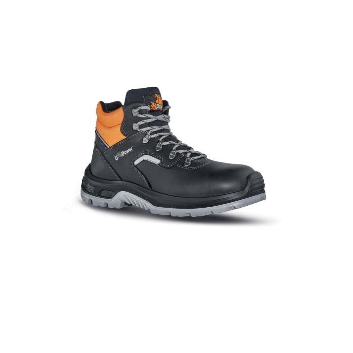 Upower Ascend S Botines de Seguridad - Talla 43 - Empeine en Piel Hidrofugo, Puntal Composite, Antiperforacion, Antideslizante, Suela Doble Densidad, Proteccion S3S FO SR - Color Negro/Naranja