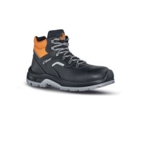 Upower Ascend S Botines de Seguridad - Talla 45 - Empeine en Piel Hidrofugo, Puntal Composite, Antiperforacion, Antideslizante, Suela Doble Densidad, Proteccion S3S FO SR - Color Negro/Naranja