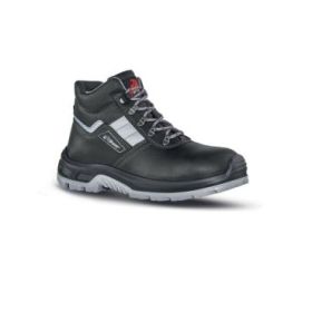 Upower Star RS S Calzado de Seguridad Botines - Talla 46 - Empeine Piel Flor Grana Mina, Hidrofugo, Puntal Composite, Antiperforacion, Antideslizante, Suela PU/PU, Proteccion S3S FO SR - Color Negro