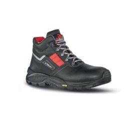 Upower Gravel S RS Botines de Seguridad - Talla 44 - Empeine Piel Flor Grana Mina, Hidrofugos, Puntal Composite, Antiperforacion, Suela Antideslizante PU/VIBRAM, Proteccion S3S CI HI HRO FO SR - Color Negro