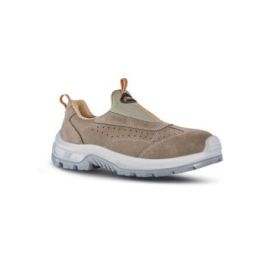 Upower Fit S Calzado de Seguridad Bajos sin Cuerdas - Talla 44 - Empeine Gamuza Suave Perforada, Puntal Composite, Antiperforacion, Antideslizante, Suela Doble PU, Proteccion S1PS FO SR - Color Beige