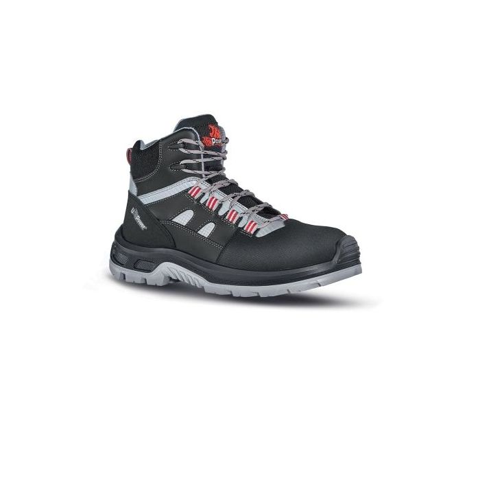 Upower Cross S Calzado de Seguridad Botines - Talla 41 - Empeine en Piel con Inserciones Matrix, Hidrofugos, Puntal Composite, Antiperforacion, Antideslizantes, Suela Resistente, Proteccion S3S FO SR - Color Gris Oscuro