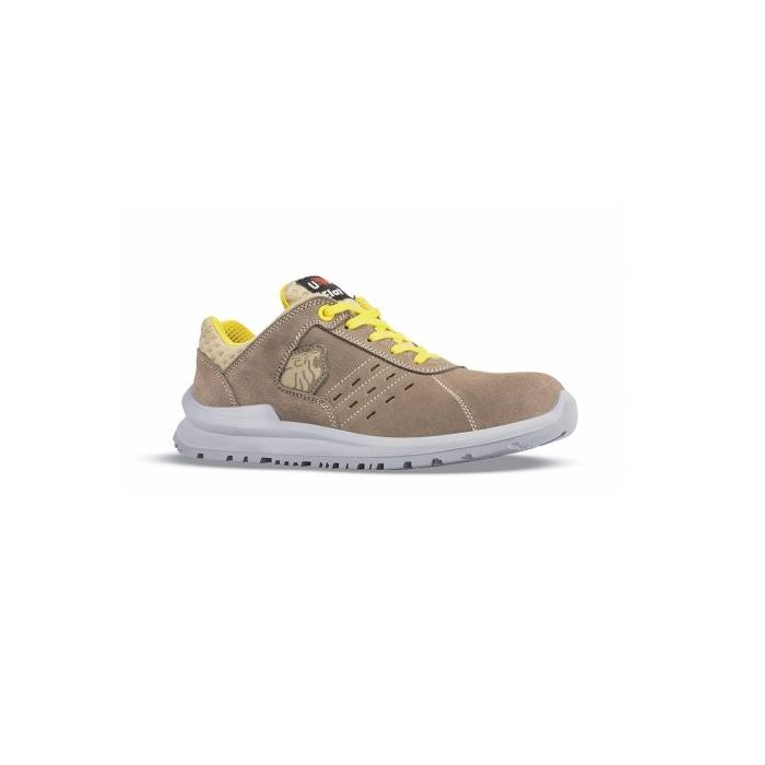 Upower Tommy S Calzado de Seguridad Bajos - Talla 38 - Empeine de Gamuza Ventilada, Puntal de Aluminio, Anti-Pinchazos, Antideslizante, Suela PU/PUTR, Proteccion S1PS FO SR - Color Beige/Amarillo