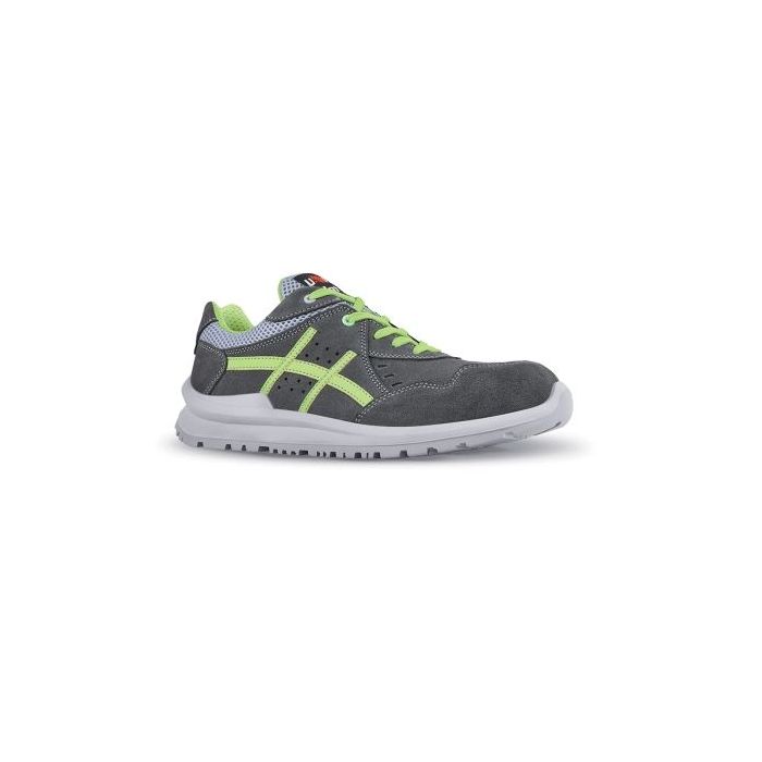 Upower Kimi S Calzado de Seguridad Bajos - Talla 44 - Empeine de Gamuza Transpirable, Puntal de Aluminio, Anti-Pinchazos, Antideslizante, Suela PU/PUTR, Proteccion S1PS FO SR - Color Gris/Verde