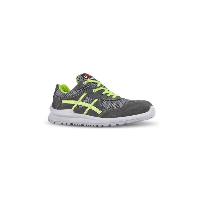 Upower Nico S Calzado de Seguridad Bajos - Talla 47 - Empeine de Gamuza, MESH Ultra-Transpirable, Puntal de Aluminio, Anti-Pinchazos, Antideslizante, Suela PU/PUTR, Proteccion S1PS FO SR - Color Gris/Verde