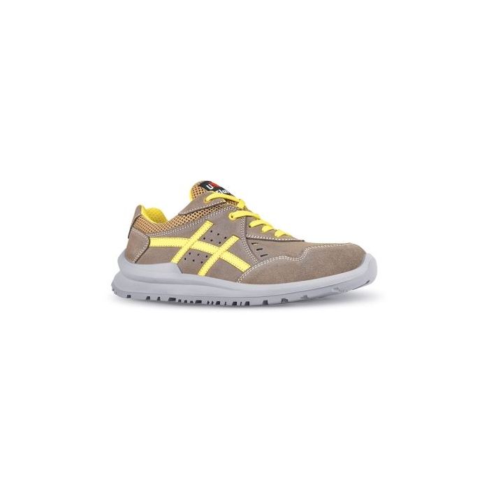 Upower Michael S Calzado de Seguridad Bajos - Talla 42 - Empeine de Gamuza con Ventilacion, Puntal de Aluminio, Anti-Pinchazos, Suela Antideslizante, Proteccion S1PS FO SR - Color Beige/Amarillo