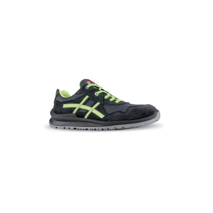 Upower Ayrton S Calzado de Seguridad Bajos - Talla 43 - Empeine de Gamuza, Nylon Ultra Light, Puntal de Aluminio, Anti-Pinchazos, Antideslizantes, Suela PU/PUTR, Proteccion S1PS FO SR - Color Gris/Verde