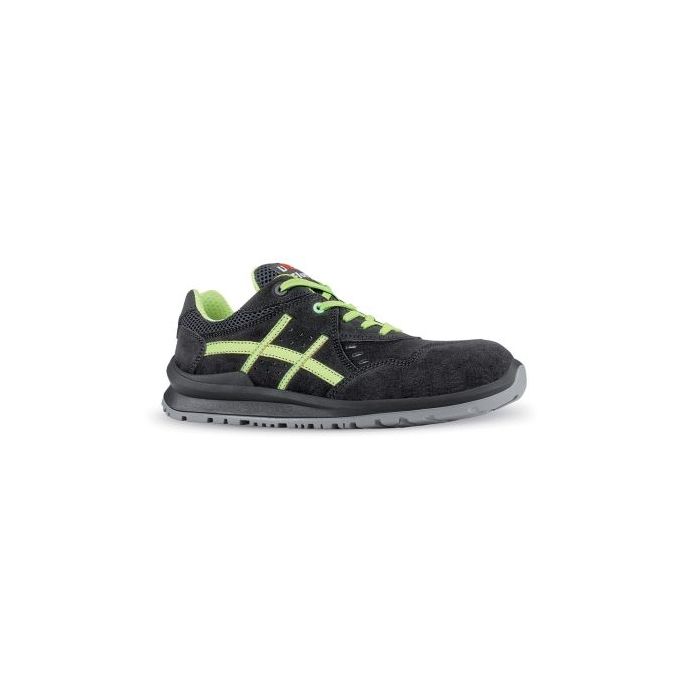 Upower Lewis S Calzado de Seguridad Bajos - Talla 41 - Empeine de Gamuza Transpirable, Puntal de Aluminio, Anti-Pinchazos, Antideslizante, Suela PU/PUTR, Proteccion S1PS FO SR - Color Negro/Verde