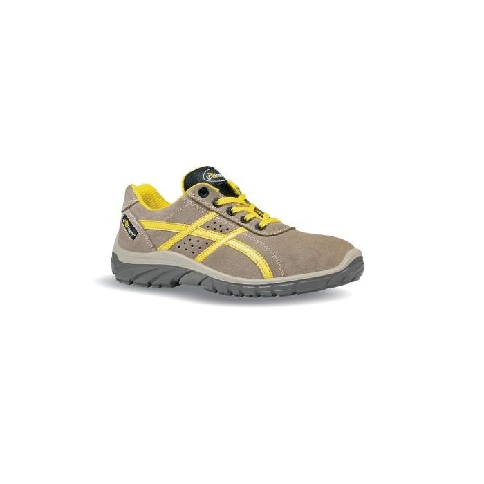 Upower Air Calzado de Seguridad Bajos - Talla 47 - Piel Afelpada Perforada, Puntal Golia 0 Joule, Antiestaticos, Resistentes a Hidrocarburos, Suela Antideslizante, Proteccion 01 FO SR - Color Beige/Amarillo