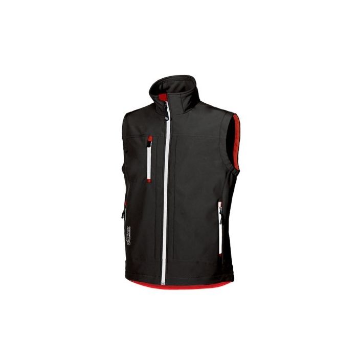 Upower Climb Chaleco de Trabajo Soft Shell - Talla 2XL - Tejido Elastico Transpirable, Resistente al Viento y Agua, Bolsillo para Movil con Cremallera, Proteccion DPI1 - Color Negro Carbon