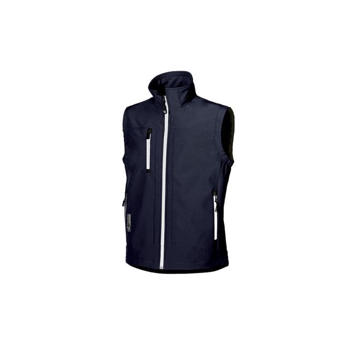 Upower Climb Chaleco de Trabajo Soft Shell - Talla 4XL - Tejido Elastico Transpirable, Resistente al Viento y Agua, Bolsillo para Movil con Cremallera, Proteccion DPI1 - Color Azul Marino