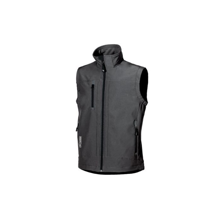 Upower Climb Chaleco de Trabajo Soft Shell - Talla L - Tejido Elastico Transpirable, Resistente al Viento y Agua, Bolsillo para Movil con Cremallera, Proteccion DPI1 - Color Gris Meteorito