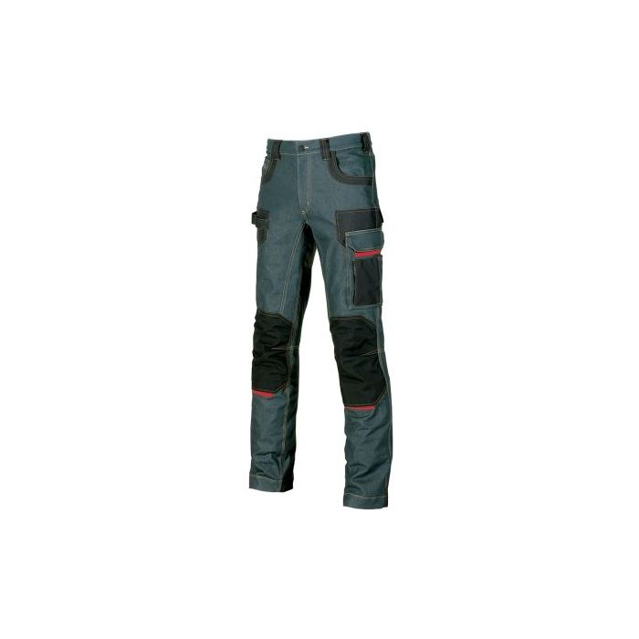 Upower Platinum Buttom Pantalon de Trabajo Elastico con Inserciones de Cordura - Talla 44 - Multiples Bolsillos, Refuerzos Anti-Abrasion, Detalles Reflectantes, Proteccion DPI1 - Color Azul Vaquero