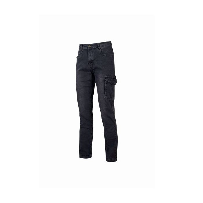 Upower Tommi Vaqueros Cargo de Trabajo - Talla 33 - Tejido Elastico, Bolsillos Laterales con Botones, Proteccion DPI1, Ajuste Regular - Color Negro Carbon