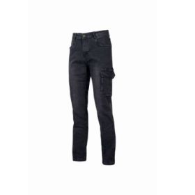 Upower Tommi Vaqueros Cargo de Trabajo - Talla 34 - Tejido Elastico, Bolsillos Laterales con Botones, Proteccion DPI1, Ajuste Regular - Color Negro Carbon