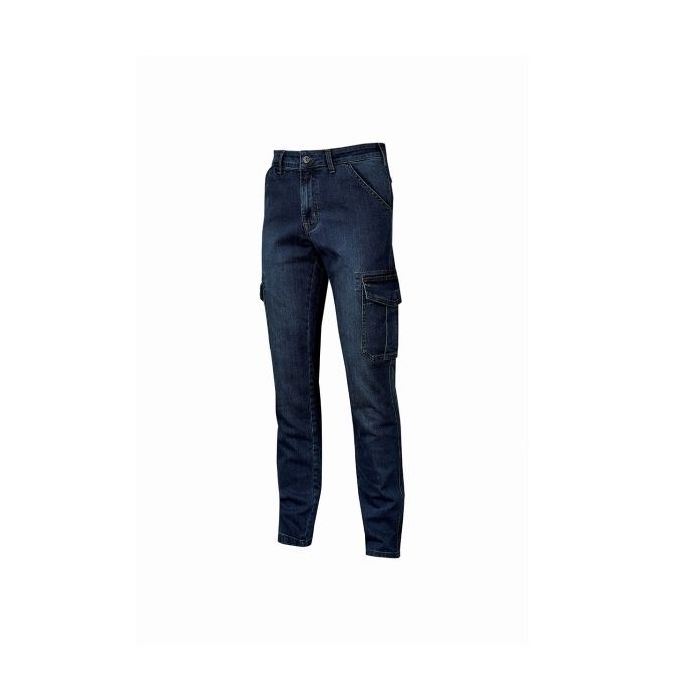 Upower Tommi Vaqueros Cargo de Trabajo - Talla 28 - Tejido Elastico, Bolsillos Laterales con Botones, Ajuste Regular, Proteccion DPI1 - Color Azul Marino