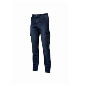 Upower Tommi Vaqueros Cargo de Trabajo - Talla 30 - Tejido Elastico, Bolsillos Laterales con Botones, Ajuste Regular, Proteccion DPI1 - Color Azul Marino