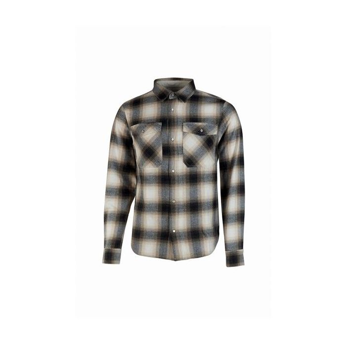 Upower Cedar Camisa de Trabajo Hombre - Talla L - Alto Rendimiento Termico, Franela Suave a Cuadros, Bolsillos con Botones Perlados, Proteccion DPI1, Diseño con Pliegues en el Dorso - Color Chocolate
