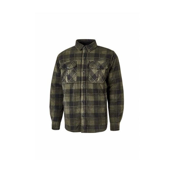 Upower Willow Camisa de Felpa Acolchada - Talla 4XL - Interior Guateado, Multiples Bolsillos, Cierre Botones a Presion, Proteccion DPI1, Cuello y Puños de Pana - Color Verde Oscuro y Negro
