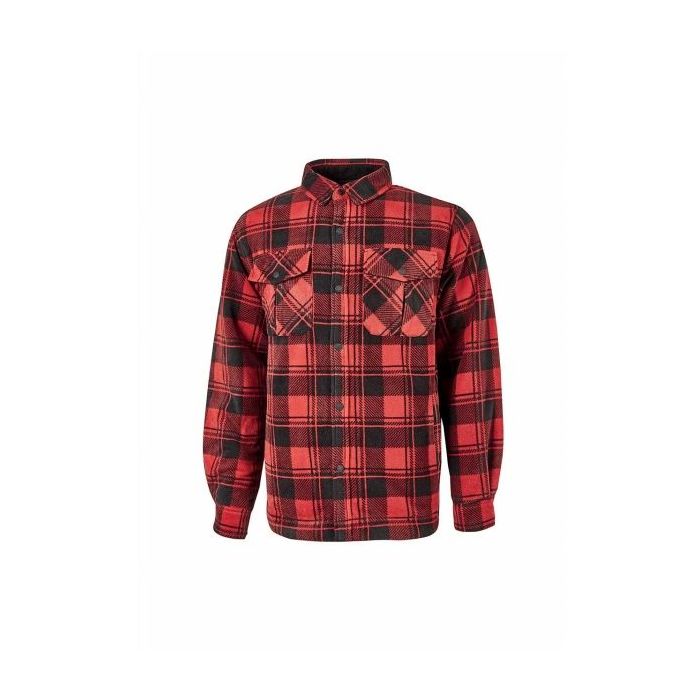 Upower Willow Camisa de Felpa Acolchada - Talla L - Interior Guateado, Bolsillos Funcionales, Cierre Botones a Presion, Proteccion DPI1, Cuello con Cierre Velcro - Color Rojo Magma y Negro