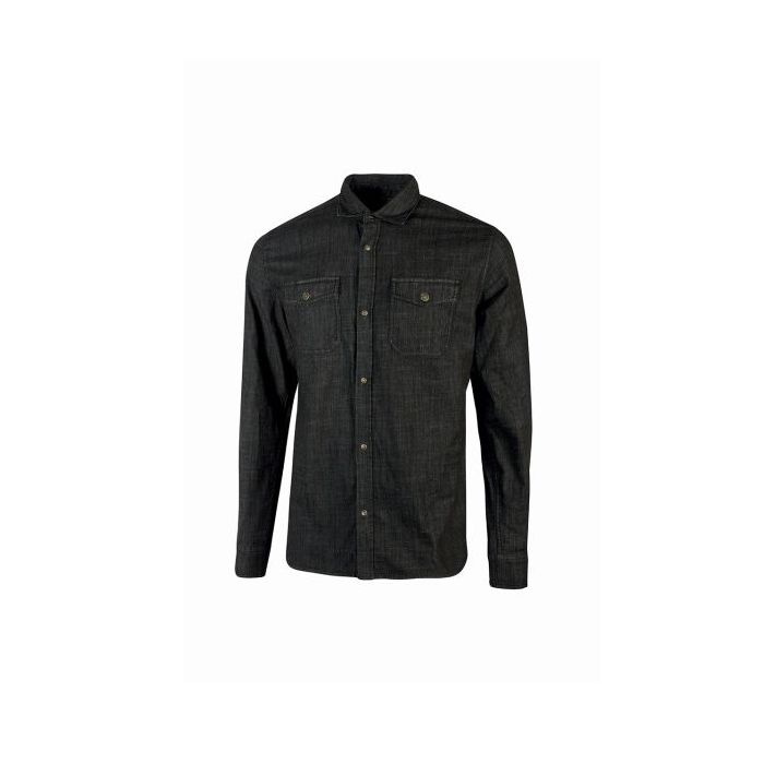 Upower Maple Camisa de Trabajo de Alta Calidad - Talla 3XL - Tela Reciclada, Mangas Largas, Bolsillos con Solapa, Cierre a Presion, Proteccion DPI1, Cuello Bordado, Puños Ajustables - Color Negro Carbon