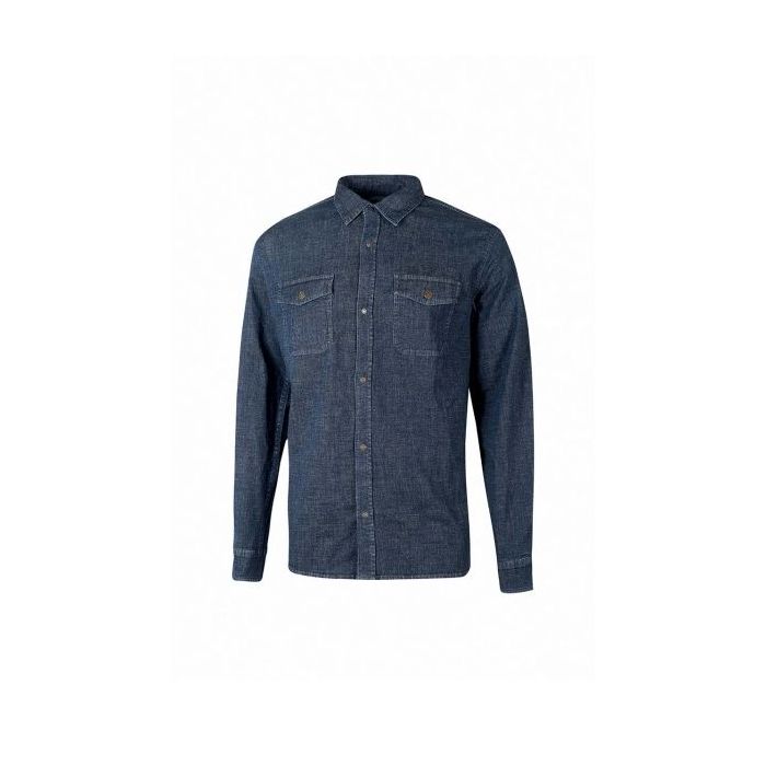 Upower Maple Camisa de Trabajo de Alta Calidad - Talla L - Tela Reciclada, Bolsillos con Solapas, Cierre a Presion, Cuello Bordado, Puños Ajustables, Proteccion DPI1 - Color Azul Marino
