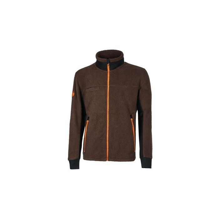 Upower Bark Chaqueta de Felpa Osito - Talla XL - Aislamiento Termico Pelo Alto, Insertos Elastizados, Multiples Bolsillos con Cierre, Proteccion DPI1, Cordon Anti-Enredo Regulable - Color Chocolate