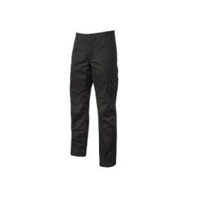 Upower Ocean Pantalon de Trabajo en Algodon Elastico - Talla S - Multiples Bolsillos, Cierre con Cremallera, Refuerzo en Rodillas, Cinta Reflex, Ajuste Slim Fit, Proteccion DPI1 - Color Negro Carbon