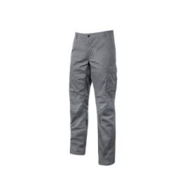 Upower Ocean Pantalon de Trabajo Algodon Elastico - Talla L - Bolsillos Multiples, Cierre Resistente, Refuerzo en Rodillas, Cinta Reflex, Ajuste Slim Fit, Proteccion DPI1 - Color Gris Oscuro