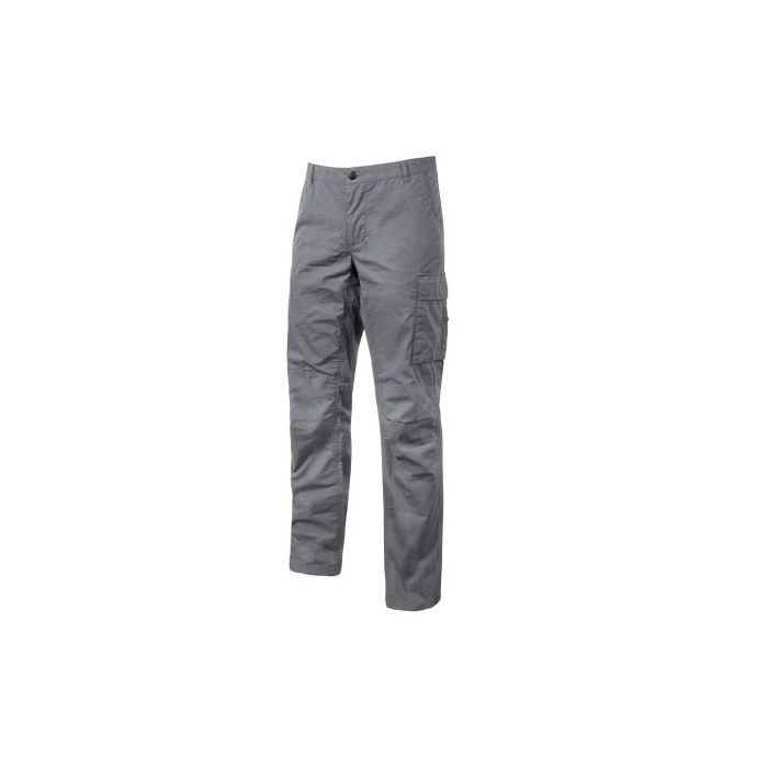Upower Ocean Pantalon de Trabajo Algodon Elastico - Talla L - Bolsillos Multiples, Cierre Resistente, Refuerzo en Rodillas, Cinta Reflex, Ajuste Slim Fit, Proteccion DPI1 - Color Gris Oscuro