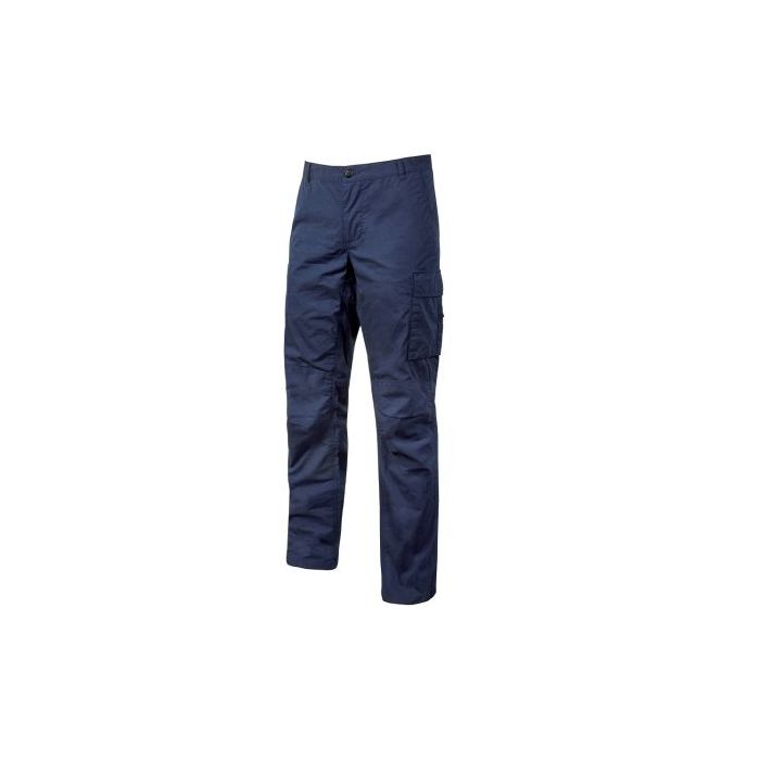 Upower Ocean Pantalon de Trabajo Algodon Elastico - Talla 2XL - Bolsillos Multifuncionales, Cierre Resistente, Refuerzo en Rodillas, Cinta Reflex, Ajuste Slim Fit, Proteccion DPI1 - Color Azul Oscuro Westlake