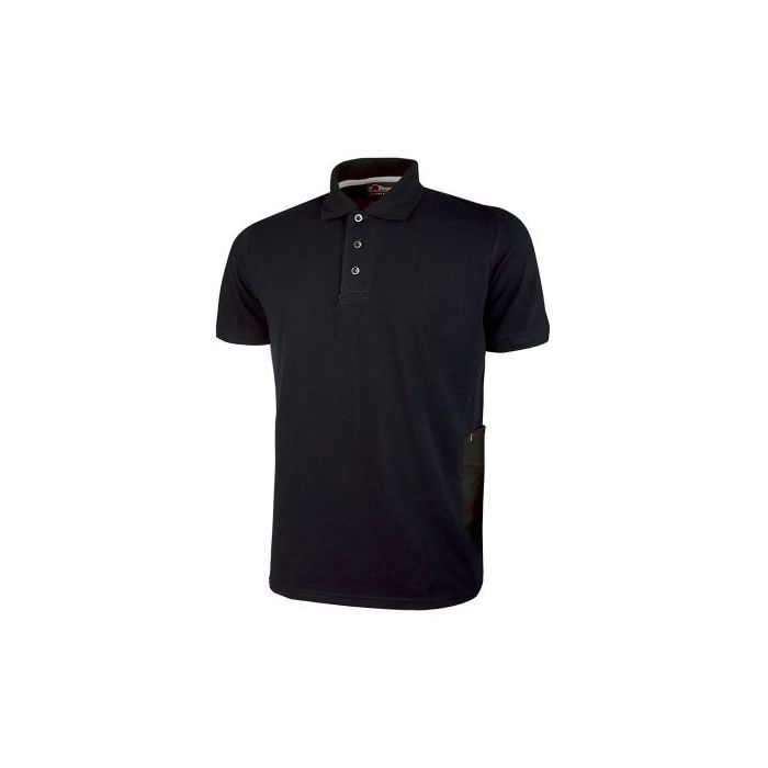 Upower Gap Polo de Manga Corta en Algodon Pique - Talla 3XL - Corte Ajustado, Cuello Acanalado, Banda Anti Sudor, Bolsillo Practico, Cinta Reflectante, Proteccion DPI1 - Color Negro Carbon