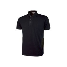 Upower Gap Polo de Manga Corta en Algodon Pique - Talla 4XL - Corte Ajustado, Cuello con Tres Botones, Banda Anti Sudor, Bolsillo con Tachuela, Cinta Reflectante, Proteccion DPI1 - Color Negro Carbon