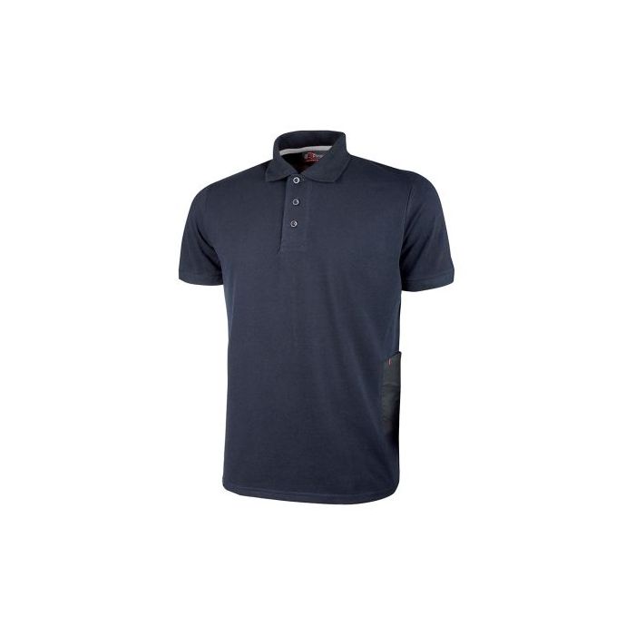 Upower Gap Polo de Manga Corta en Algodon Pique - Talla L - Corte Ajustado, Cuello Cerrado, Bolsillo Practico, Detalles Reflectantes, Proteccion DPI1 - Color Azul Marino
