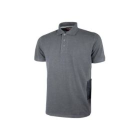 Upower Gap Polo de Manga Corta en Algodon Pique - Talla L - Corte Ajustado, Cuello con Tres Botones, Banda Anti Sudor, Bolsillo Izquierdo, Cinta Reflex, Proteccion DPI1 - Color Gris Meteorito