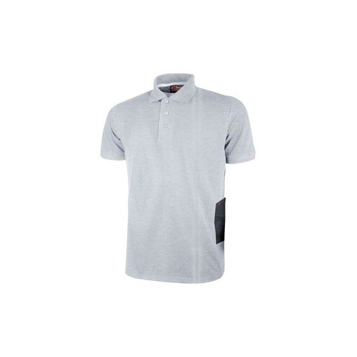 Upower Gap Polo de Manga Corta en Algodon Pique - Talla 2XL - Corte Ajustado, Cuello con Tres Botones, Banda Anti Sudor, Bolsillo Izquierdo, Cinta Reflex, Proteccion DPI1 - Color Gris Plateado