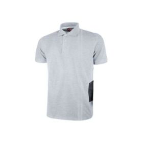 Upower Gap Polo de Manga Corta en Algodon Pique - Talla XL - Corte Ajustado, Cuello con Tres Botones, Banda Anti Sudor, Bolsillo Izquierdo, Cinta Reflex, Proteccion DPI1 - Color Gris Plateado