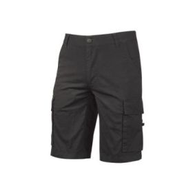 Upower Summer Bermuda Cargo Algodon Elastico - Talla 2XL - Ajuste Slim-Fit, Bolsillo Trasero con Velcro, Botones Laterales Multifuncionales, Triple Costura, Proteccion DPI1 - Color Negro Carbon