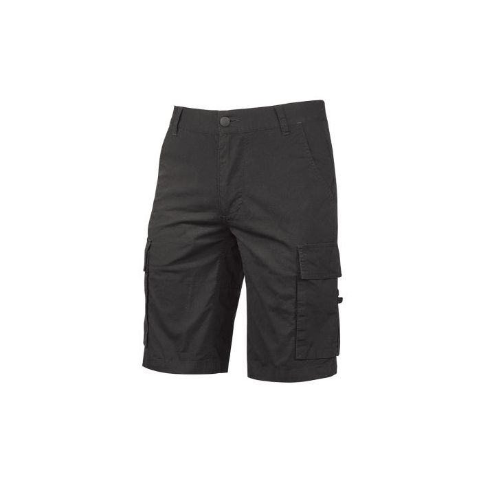 Upower Summer Bermuda Cargo Algodon Elastico - Talla L - Ajuste Slim-Fit, Bolsillo Trasero con Velcro, Botones Laterales Multifuncionales, Triple Costura, Proteccion DPI1 - Color Negro Carbon